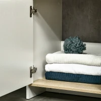 kleankin Mobile Bagno Sottolavabo con Armadietto e 2 Mensole in Legno, 77x45x60 cm, Bianco e Legno(m-7)