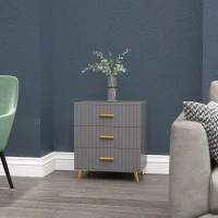 HOMCOM Three Drawer Embossed Line Dresser - Grey/Gold Tone(m-10)