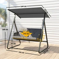 Outsunny Hollywoodschaukel Rattan 2-Sitzer Gartenschaukel mit Verstellbarem Sonnendach weichem Kissen A-Rahmen(m-3)