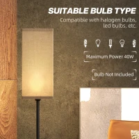 HOMCOM Floor Lamp, Modern Standing Lamp with Linen Shade and Foot Switch, Tall Lamps for Bedroom, Bulb not Included, Black(m-5)