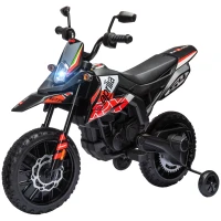 AIYAPLAY 12V Aprilia Licensed Kids Motorbike with Training Wheels, Spring Suspension, LED Headlight, USB, Music, Red/Black(m-11)