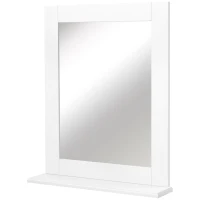 kleankin Espejo de Baño Espejo de Pared Moderno con Estante de Almacenaje y Marco de Madera 50x11,5x60 cm Blanco(m-12)