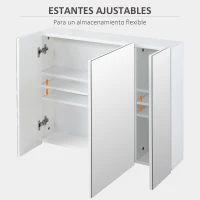 kleankin Mueble de Baño con Espejo Mueble de Pared para Baño con 3 Puertas y Estantes Internos Ajustables 70x15x60cm Blanco(m-6)