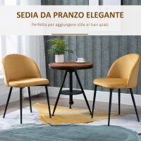 HOMCOM Set di 2 Sedie per Sala da Pranzo e Cucina Imbottite in Velluto, 49x50x77cm, Giallo(m-4)