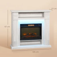 HOMCOM Camino Elettrico 1800W Regolabile con Fiamma 3D, Ripiano, Timer e Telecomando, 105x27x97 cm, color Legno(m-3)