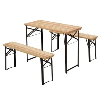 Outsunny Portable Folding Camping Picnic Table and Bench Set Garden BBQ Chairs Stools Trestle Wooden Wood (120cm(L) x 25cm(W) x 46cm(H))(m-1)