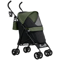 PawHut Passeggino per Cani con 2 Finestre a Rete, in Acciaio e Tessuto Oxford, 76x44x103 cm, Nero e Verde Scuro(m-1)