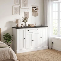 HOMCOM Bufet pentru Living cu Stație de Încărcare, Mobilier de Depozitare cu 4 Uși, Sertar, Rafturi Reglabile, Alb și Negru(m-5)