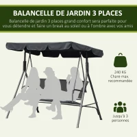 Outsunny Balancelle de Jardin 3 Places Toit imperméabilisé Inclinaison réglable Assise et Dossier Ergonomique Acier(m-4)