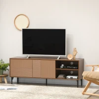 HOMCOM Suport Dulap TV pentru Televizoare de pana la 65”, Centru de Divertisment cu Rafturi Deschise, Dulapuri si Orificii pentru Cabluri pentru Camera de Zi, Maro(m-10)