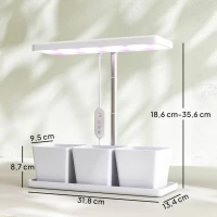 Outsunny Lampade per Pianta da 30 Luci LED con 3 Vasi, Timer e Illuminazione Regolabile, 31.8x13.4x18.6-35.6 cm, Bianco(m-3)