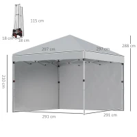 Outsunny 3 x 3 m Pop Up Gazebo, UPF 30+ Party Tent with 2 Sidewalls, Weight Bags and Wheeled Bag, Light Grey(m-3)
