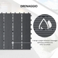 Outsunny Set 11 Piastrelle per Esterni ad Incastro Antiscivolo in HDPE Riciclato, 30x30x2.2 cm, Grigio(m-5)