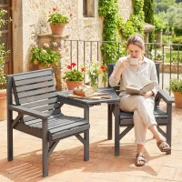 Outsunny Wooden Garden Bistro Set, 2 Seater Wooden Outdoor Table and Chairs with Parasol Hole for Patio, Light Grey(m-2)