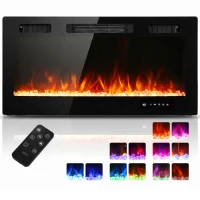 HOMCOM Camino Elettrico da Incasso o a Parete con Temperatura Regolabile, in Acciaio e Vetro, 91.4x9.4x47 cm, Nero(m-11)