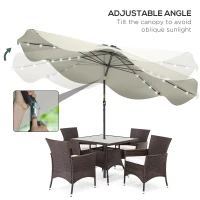 Outsunny Solar Patio Umbrella with LED and Tilt, Outdoor Market Table Umbrella Parasol with Crank, 3 x 3 (m), Cream White(m-5)