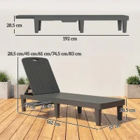 Outsunny Conjunto de 2 Tumbonas Reclinables de Plástico PP con Bandeja Lateral Respaldo Ajustable 5 Niveles 192x57x28,5 cm Gris(m-3)