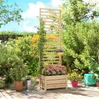 Outsunny Hochbeet mit Rankgitter Holz erhöhter Blumenkasten mit Spalier Abflussloch Vliesstoff 60 x 39 x 200 cm Naturholz(m-10)