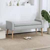 HOMCOM Banco de Almacenaje con Tapa Abatible y Patas de Madera para Dormitorio Salón Entrada 120x45x54 cm Gris Claro(m-10)