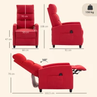 HOMCOM Poltrona Massaggiante e Reclinabile a 160° con Poggiapiedi e Telecomando, 66x91x108 cm, in Ciniglia Rosso Vino(m-3)