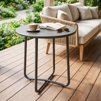 Outsunny 48 cm Round Garden Side Table, Small Metal Outdoor Garden Table with Rolled Edge, Dark Grey(m-2)