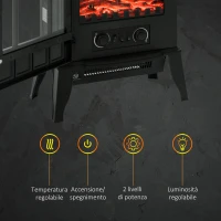 HOMCOM Camino da Terra Elettrico Potenza 1000W / 2000W con Effetto Fiamma Luminosità Regolabile, Caminetto Elettrico con Temperatura Regolabile e Protezione Anti Surriscaldamento, 39x23x56.5cm, Nero(m-5)