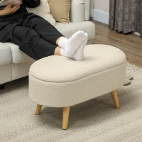 HOMCOM Teddy Fleece Storage Ottoman - Cream White(m-7)