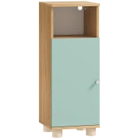 HOMCOM Meuble de salle de bain, meuble de rangement étroit avec placard à porte et compartiment ouvert, 30x30x80cm, vert(m-1)