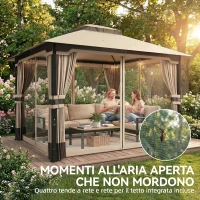 Outsunny Gazebo da Giardino 3x3.6 m con Doppio Tetto, Tende e Zanzariera, in Metallo e Poliestere Cachi(m-7)