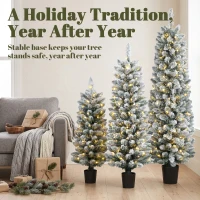 HOMCOM Prelit Snowy Flocked Artificial Christmas Tree Set of 3, Slim Xmas Tree with PVC Tips, 3FT+4FT+5FT(m-9)