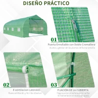 Outsunny Invernadero Tipo Caseta de Jardín o Terraza 6x3x2 m para Cultivo de Plantas y Semillas Color Verde(m-6)