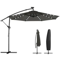 Outsunny Ampelschirm LED Solar ca. Ø300 cm Drehbar Sonnenschirm mit Kurbel Ständer Schutzhülle Dunkelgrau(m-12)