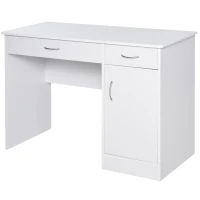 HOMCOM Scrivania Moderna per PC e Computer con 2 Cassetti e 1 Armadietto, Scrivania con Libreria Salvaspazio per Ufficio o Camera in Legno, Bianco(m-11)
