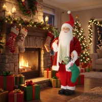 HOMCOM 4ft Life Size Singing Dancing Santa Claus, 120 cm Standing Musical Animated Santa with Stocking, Sack, Posable Arms, Handcrafted, Sound Touch Activated, Moving Christmas Figure Decor(m-2)