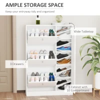HOMCOM Shoe Cabinet with 3 Flip Drawers, Narrow Shoe Storage Cabinet with 5-tier Cupboard and Adjustable Dividers for Hallway, Entryway, White(m-5)