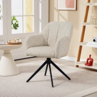 HOMCOM Drehbarer Akzentstuhl, Polsterstuhl mit Stoffbezug, Armlehnen, Stahlbeine, für Wohnzimmer, Schlafzimmer, Büro, Beige(m-10)