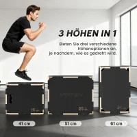 SPORTNOW 3-in-1 Plyo-Box, Sprungbox mit Griff-Öffnungen, für Home-Fitness und Outdoor-Workouts, 3 Sprunghöhen, Holz, Schwarz(m-5)