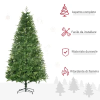 HOMCOM Albero di Natale Artificiale e Ignifugo per Interni con 2056 Rami e Base in Metallo, Ø124x228 cm, Verde(m-4)