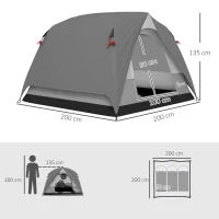 Outsunny Camping Tent, Easy Set Up 2-3 Man Tent with Sewn-in Groundsheet, 3000 mm Dome Tent w/ Mesh Windows, Dark Grey(m-3)
