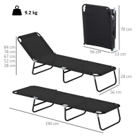 Outsunny Garden Sun Lounger, with Five-Position Back - Black(m-3)
