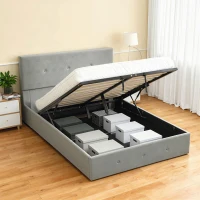 HOMCOM Letto Contenitore con Spazio a Scomparsa e Testiera Vellutata a Trapunta, in Legno e Metallo, 195x141x106 cm, Grigio(m-9)