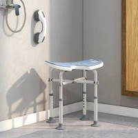 HOMCOM Tabouret de Douche, Hauteur Ajustable 39-51,5 cm, Barre d'Appui à Ventouse, Patins à Ventouse, Bleu Clair(m-10)