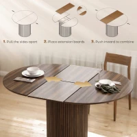 HOMCOM Extendable Round Dining Table Kitchen Table Hidden Leaf Storage Pedestal Base Seats 6-8 110-150 cm Dark Walnut(m-5)