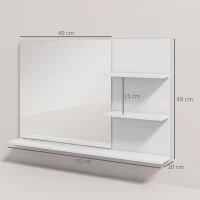 kleankin Espejo de Baño de Pared con 2 Estantes Laterales y Estante Inferior para Entrada Pasillo 75x10x48 cm Blanco(m-3)