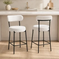 HOMCOM Lot de 2 tabourets de bar en tissu bouclette, chaises de bar avec dossier courbé, repose-pieds, 49x52x95cm, crème(m-2)