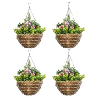 Outsunny Set of Four Hanging Lisianthus Flower Pots - Pink/Green(m-10)