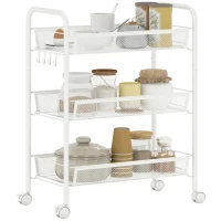 HOMCOM Chariot à 3 niveaux avec paniers desserte à roulettes chariot de rangement roulante 45 x 26,5 x 63 cm blanc(m-12)