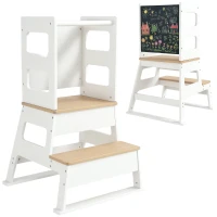 AIYAPLAY Tour d'observation enfant tour d'apprentissage structure trapézoïdale tableau noir 55 x 52,5 x 87,5 cm blanc(m-11)