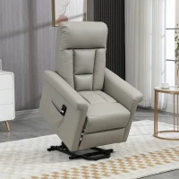 HOMCOM Power Lift Chair Armchair for the Elderly, PU Leather Recliner Chair with Extended Footrest, Remote Control and Side Pocket, Grey(m-2)