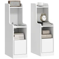 HOMCOM Set de 2 noptiere cu stație de încărcare, noptiere moderne cu sertar, polițe deschise, alb(m-9)